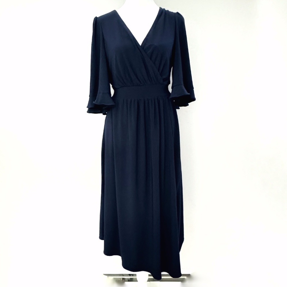 Eliza J Faux Wrap Dress Flutter Sleeve Elastic Waist V-Neck Surplice Bodice 10
